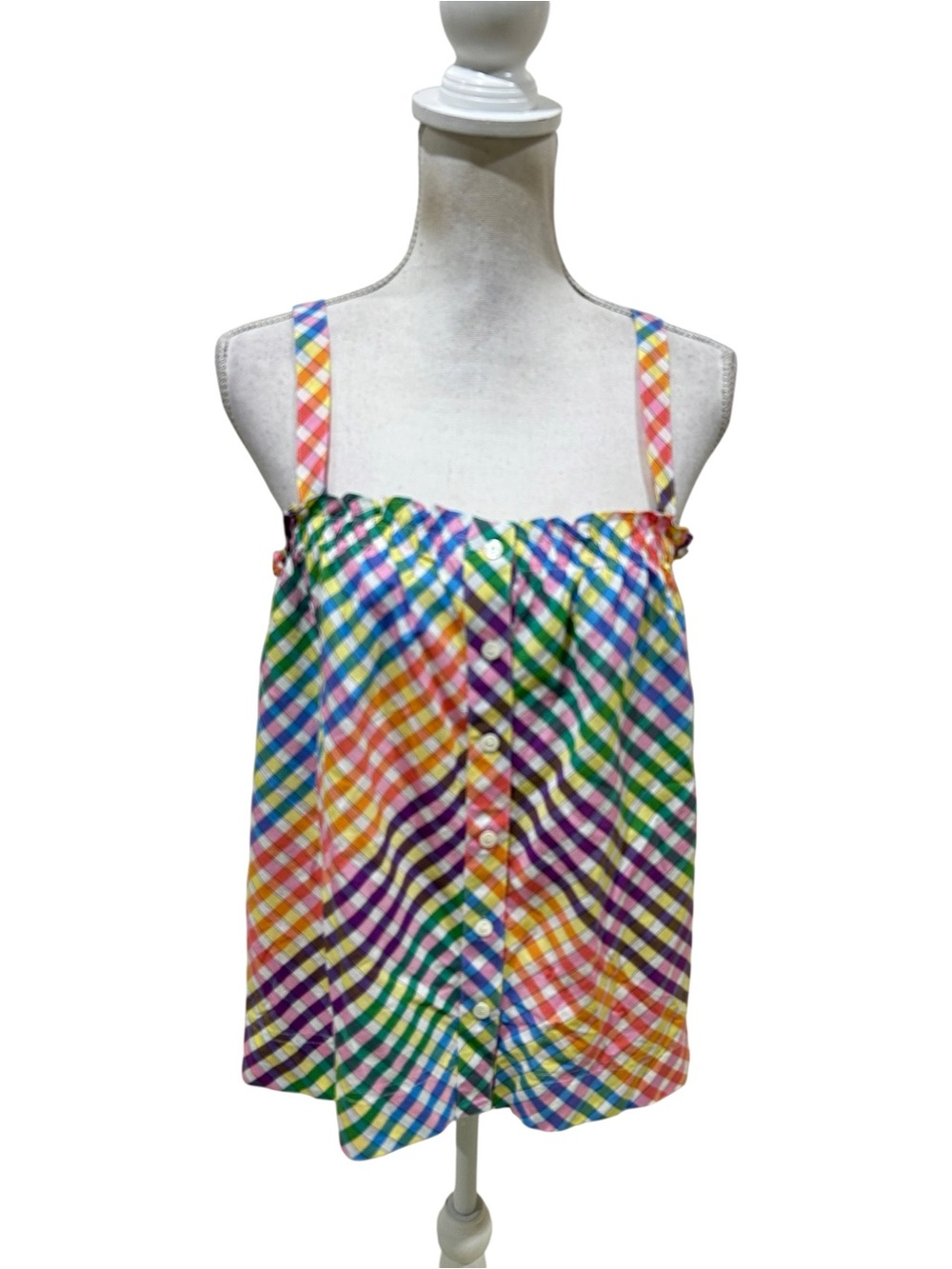 J. Crew Multicolor Gingham check plaid Button-Front Tank adjustable straps large